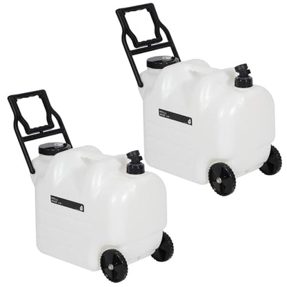 REDCAMP 7.4 Gal Water Container with Wheels & Spigot | Portable Rolling Emergency Camping Water Jug with Folding Handle | BPA Free Food Grade Water Storage Tank for Camping, Hiking 2 Pack (28L, White) - color: White 28l, 2 Pack