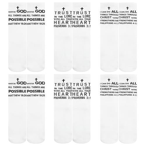 Shyyween 6 Pairs Christian Sock with Bible Verse Religious Easter Gift Christian Gift Ideas Catholic Crew Socks for Men Women - color: White
