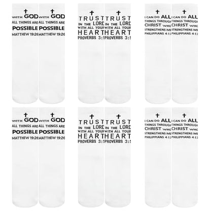 Shyyween 6 Pairs Christian Sock with Bible Verse Religious Easter Gift Christian Gift Ideas Catholic Crew Socks for Men Women - color: White