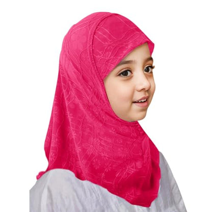 2PCS Girls Hijab Scarf Muslim Kids Amira Instant Hijab Headscarf Flower Head Wrap Scarf Turban for Age 2-6 Years - color: Orange + Rose