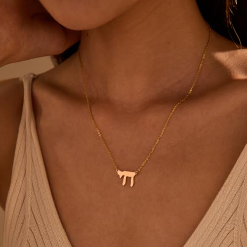 Stainless Steel Hebrew CHAI Necklace | Hand of Fatima Pendant | Turkish Evil Eye Charm | Israel Map Blessing Necklace | Protection Jewelry for Women men Include a Gift Box - color: Gold-Chai-1179