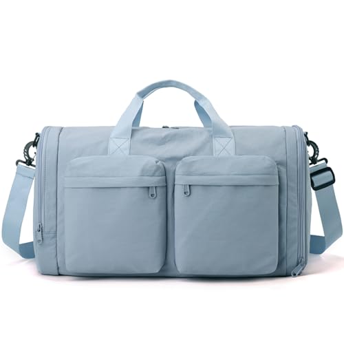 ZUEVI Gym Duffel Bag for Men Women with Shoe and Wet Compartment Lightweight Foldable Carry On Sports Travel Bag for Training Yoga Weekender(Blue) - color: Blue