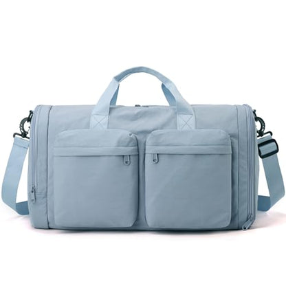 ZUEVI Gym Duffel Bag for Men Women with Shoe and Wet Compartment Lightweight Foldable Carry On Sports Travel Bag for Training Yoga Weekender(Blue) - color: Blue