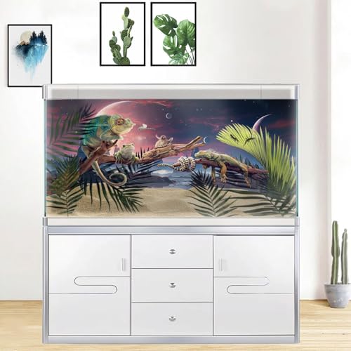 30X12IN Cosmic Spaceterrarium Background, Cool Parallel Space Themed Aquarium Reptile Habitat Background, Red Moon Aquarium Background with 10EVA Double-Sided Tape - color: space01, size: 30X12in/75X30cm