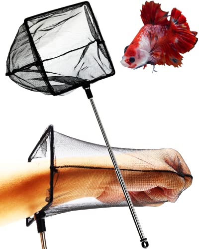 Aquarium Betta Fish Net Protect Delicate Fin, Soft Fine Deep Mesh Scooper w/Sturdy Extendable 7~14 Inch Stainless Steel Long Handle for Shrimp Fish Tank Small Pond & Pool - size: 6 Inch aquarium net