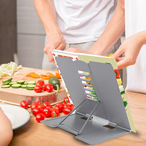 Metal Book Stand Adjustable Book Holder for Reading | Portable & Sturdy For Textbooks Cookbooks Sheet Music Papers Study - color: Full Grey