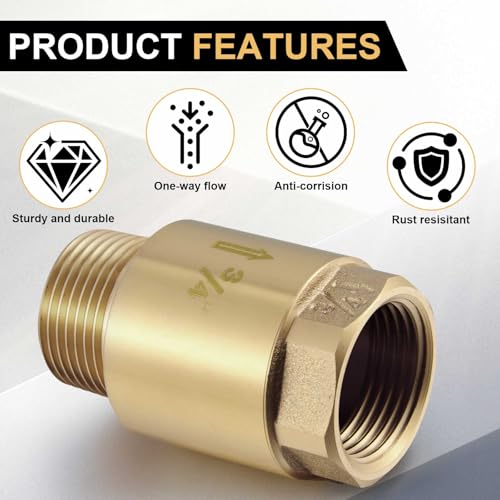 Zonon 2 Pcs 3/4 Inch Check Valve One Way Brass Non Return in Line Check Valve with Backflow Prevention NPT Male in FNPT out for Garden Hose Well Pumps Irrigation Systems Chemical Industry - size: 3/4 Inch