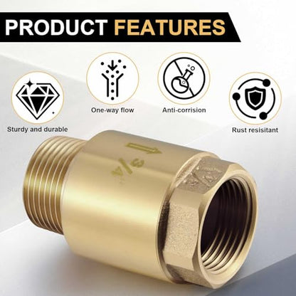 Zonon 2 Pcs 3/4 Inch Check Valve One Way Brass Non Return in Line Check Valve with Backflow Prevention NPT Male in FNPT out for Garden Hose Well Pumps Irrigation Systems Chemical Industry - size: 3/4 Inch