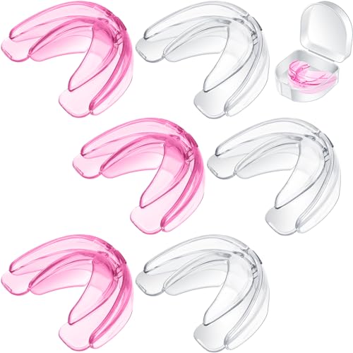 TOODOO 6 Pieces Braces Mouth Guard Kids Sports Mouth Guard for Kids Double Football Youth Mouthguards for Boxing Football Hockey Karate Basketball (Transparent, Pink) - color: White, Pink