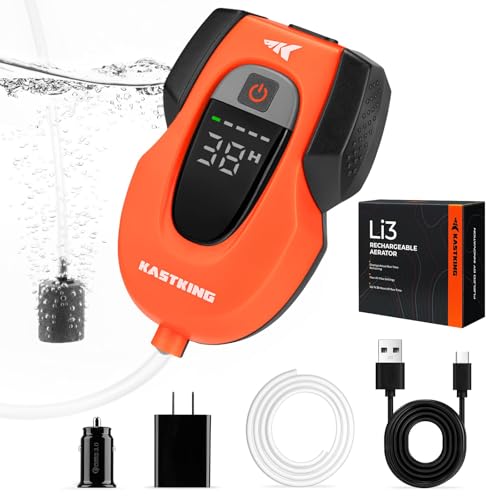 KastKing Li3 Rechargeable Live Bait Aerator, Lithium-Ion Battery, LCD Runtime Display, Large Aeration Stone, Aerator for Fish and Bait Buckets