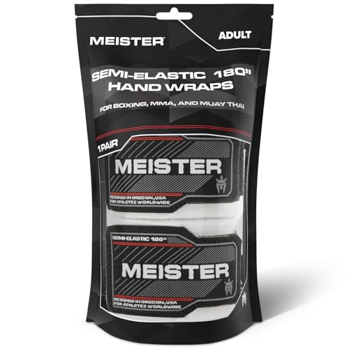 Meister Adult 180" Semi-Elastic Hand Wraps for MMA & Boxing (Pair) - color: White
