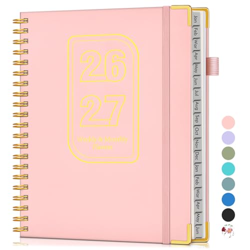 Planner 2026-2027, 18 Months Weekly and Monthly Hardcover Planner, January 2026 - June 2027, 8.5" x 11" A4 Large Daily Calendar Planner Book with Tabs, Spiral Yearly Agenda Organizer Notebook for School Work Home, Pink - color: Pink, size: A4 (Jan 2026 -