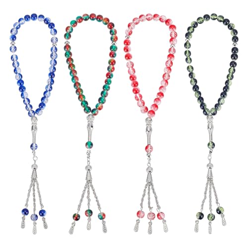 PH PandaHall 4pcs Muslim Tasbih Prayer Beads, Islamic 33 Rosary Beads Muslim Masbaha Rosary Prayer 8mm Glass Beaded Stretch Bracelet for Ramadan Eid Decoration Gift Party Favors, 4 Colors