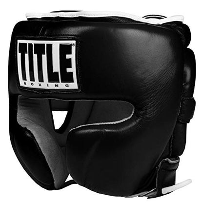 TITLE Boxing Leather Sparring Headgear - MMA & Muay Thai Protection - color: Black, size: Standard