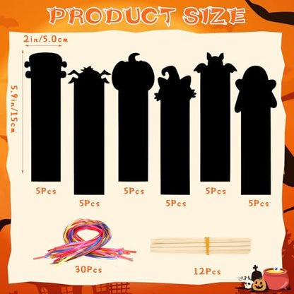 JUNEBRUSHS 30Pcs Halloween Scratch Bookmarks, Rainbow Magic Scratch Paper Art Pumpkin Bat Spider DIY Crafts Kit for School Classroom Activity Halloween Gifts - style: Halloween Style