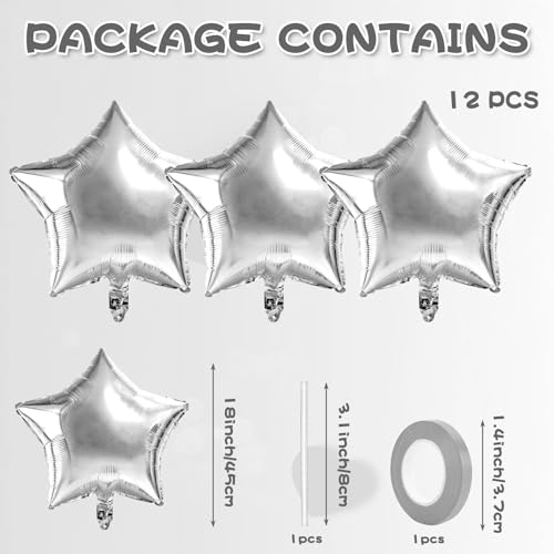 Silver Star Balloons Graduation Foil Balloons Easter Mylar Balloon For Helium Metallic 12pcs 18 Inch Silver Birthday Decorations Room Decor Party Decorations Baby Shower Anniversary Wedding Christmas - style: Silver