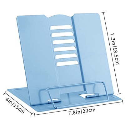 MSDADA Desk Book Stand Metal Reading Rest Book Holder Adjustable Cookbook Documents Holder Bookstands for Recipes Textbook Music Books, the First Day of School Gift for Students, Teachers (Light Blue) - color: Light Blue