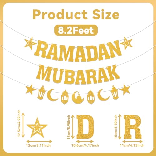 Ramadan Mubarak Banner Gold Glitter Islamic Festival Decorations Eid Mubarak Ramadan Party Decorations Gold Glitter