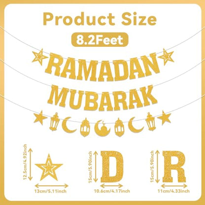 Ramadan Mubarak Banner Gold Glitter Islamic Festival Decorations Eid Mubarak Ramadan Party Decorations Gold Glitter