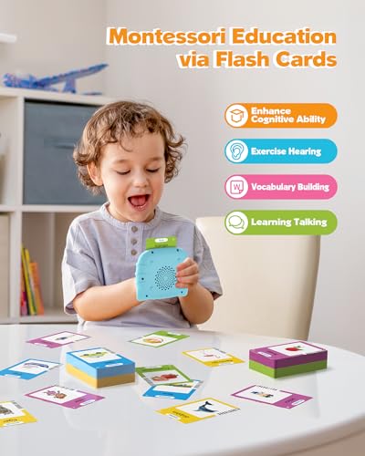 Airbition Talking Flash Cards for Toddlers 1 2 3 4 Year Olds, Montessori Language Learning Toys with 224 Words, Pocket Speech Therapy Toys, and Speech Development Educational Playthings for Children - style: 224 Words English Blue