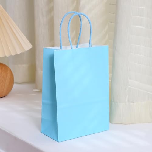 piqiya Small Plain Natural Paper Kraft Gift Bags with Handles Light Blue Paper Bags for Eid Birthday Party Grocery Retail Business Goody Craft Bag (Blue，24pcs) - color: light blue