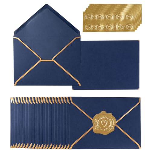 100 Pack A7 Envelopes 5x7 Navy Blue Gold Border 5.32x7.28 Inches - color: Navy Blue, size: 5.32 x 7.28 Inches