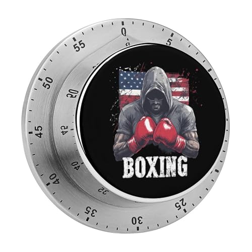 U.S. Flag Boxing Funny 60 Minute Timer Mechanical Stainless Steel Timers for Kitchen Cooking Outdoor
