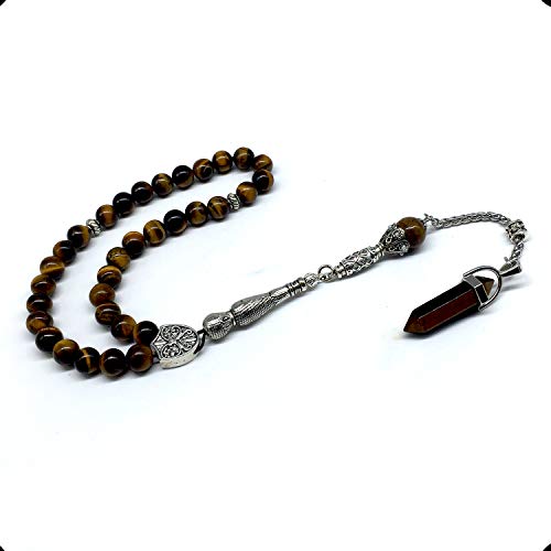 Design Tiger Eye Stone Series Worry Beads - Elegant 8 mm 33 Beads, Long Metal Tassel - color: Elegant 8 mm 33 Beads, Long Metal Tassel