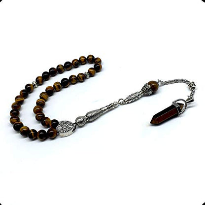 Design Tiger Eye Stone Series Worry Beads - Elegant 8 mm 33 Beads, Long Metal Tassel - color: Elegant 8 mm 33 Beads, Long Metal Tassel