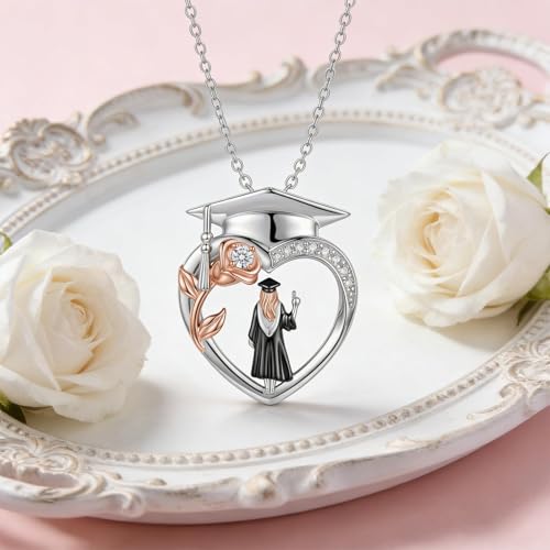 Graduation Gifts for Women 925 Sterling Silver Compass/Graduation/Vet/Cross/Stethoscope Necklace for Women - color: Graduation-Female