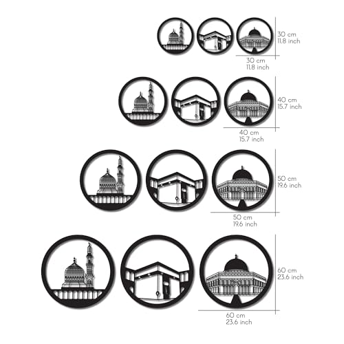 iwa concept Masjid Al Aqsa, Masjid Al-Haram & Masjid An-Nabawi 이슬람 벽 아트 세트 | 나무 아크릴 카바 벽 장식 | 라마단 장식 | 무슬림 선물 | (스몰, 실버) - color: 실버, size: 11.8"L x 11.8"W