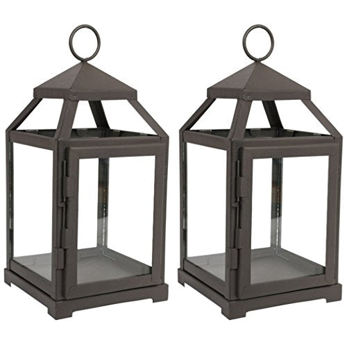 Hosley Set of 2 Clear Glass and Iron Classic Style Lantern 12 Inch High Ideal Gift for Weddings Festivities Parties Outdoor Activities Aromatherapy Spa Settings with Votive or LED W9 - color: Brown, size: 12" High * 2 count