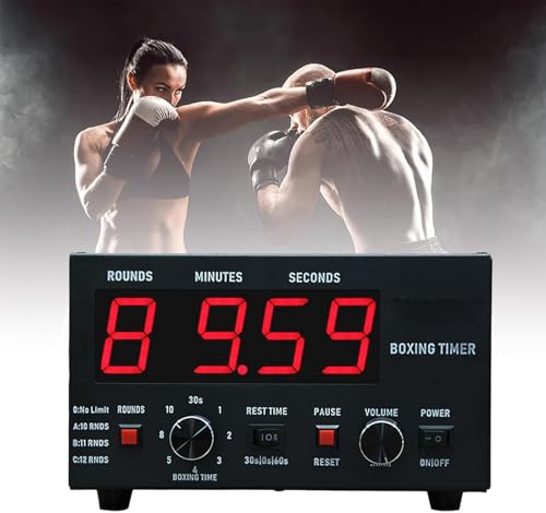 Classic Boxing Interval Timer, Professional Gym Timer with LED Display, Selectable Training Time and Cycle Repetitions, for Muay Thai/MMA/Kickboxing