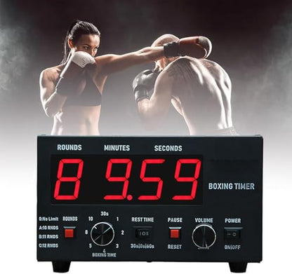 Classic Boxing Interval Timer, Professional Gym Timer with LED Display, Selectable Training Time and Cycle Repetitions, for Muay Thai/MMA/Kickboxing