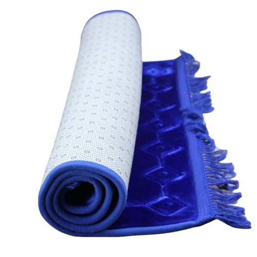 Thick Flannel Muslim Prayer Rug Embossed Turkish Prayer Carpet Islam Prayer Mat Rosary Beads for Men Women Islamic Janamaz Great Ramadan Eid Gift Elegant Sajadah with Tassel Salat Rug 80x120cm - color: Loyal Blue