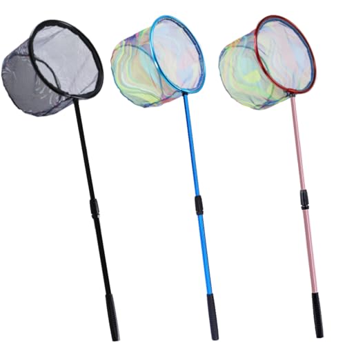 Fishing Net 2 Pack Retractable Lightweight Landing Net with Aluminum Rod Handle Fishing Nets for Youth Catch and Release Butterfly Nets - style: Black+blue+red