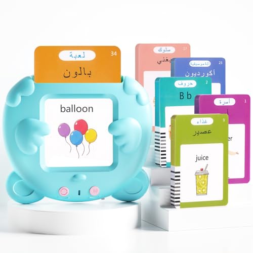 Arabic and English Talking Flash Cards for Toddlers, 510 Sight Words Bilingual Learning Toys for Children, Autism Pocket Speech Therapy Toys, Arabic Vocabulary Educational Flashcards - size: 510-Arabic&English(blue)
