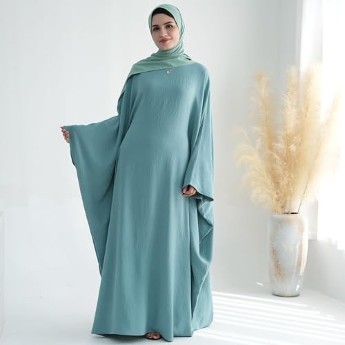 Women Muslim Abaya Dress 1Piece Bat Sleeve Islamic Maxi Robe Fashion Jilbab for Women Eid Kaftan Muslim Robe - color: Mint Greena, size: Large