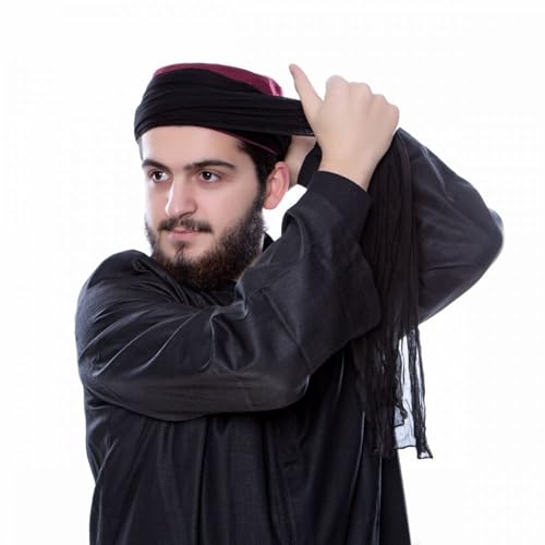 Lux Islamic Prayer Turban, Sarik, Muslim Men Headscarf | Namaz Turban, Shawl Keffiyeh, Cotton Wrapping Fabric - color: Black