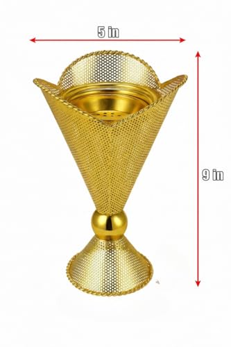 Decorative Gold Metal Incense Burner – Traditional Bakhoor Holder for Home, Ramadan & Eid Décor, Islamic Gift, Ornamental Cone-Shaped Mabkhara Stand, 5 x 5 x 9 in