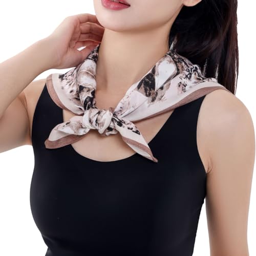 여성용 헤드 스카프 66cm(26인치) 실크처럼 매끄러운 라지 스퀘어 스카프, 헤어 랩, 야간 및 수면용 - color: Jaen Collection 9 - 베이지 추상