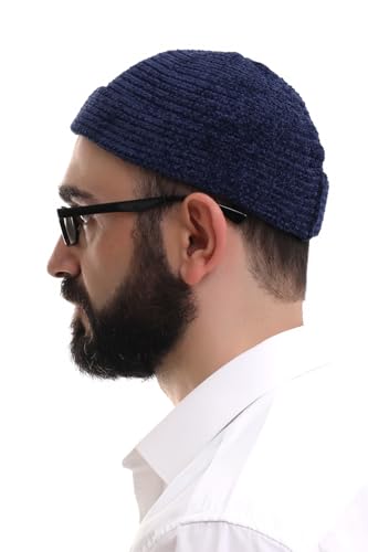 ihvan online Kufi Hats for Men, Taqiya, Takke, Turkish Muslim Winter Velvet Roll-up Edge Prayer Skullcaps, Islamic Gifts - color: Blue Dark