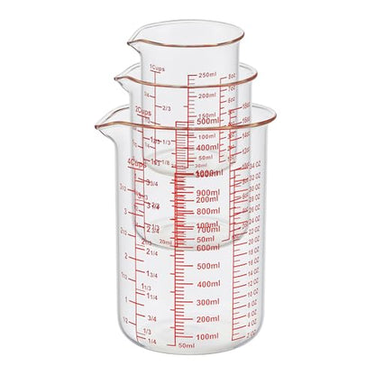 High Borosilicate Glass Measuring Cup Set-V-Shaped Spout，Includes 250ml(8OZ), 500ml(16OZ), and 1000ml(32OZ) Glass Measuring Beaker for Kitchen or Restaurant, Easy to Read - size: 250ml/500ml/1000ml Measuring Cup Set