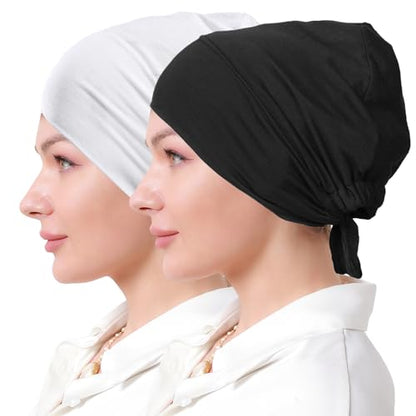 Women Under Hijab Cap Islamic Underscarf Turbans for Women Solid Color Hijab Bonnet Caps Muslim Scarf Inner Cap - color: Black+white