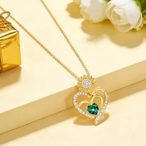 Midari Sunflower Necklace 18k Gold Plated Heart with Brithstone You Are My Sunshine Necklace Anniversary Birthday Sunflower Jewelry Gift for Women Wife Mom - color: 05-May