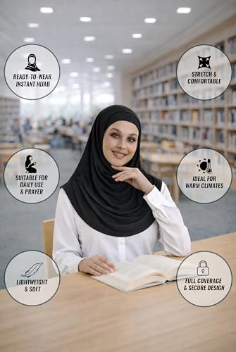 ihvan online, Hijab Scarves for Women, Ready to Wear, Lightweight and Comfortable Headscarf, Instant Turban, Jersey, Presewn - color: Black
