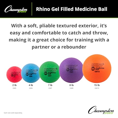 Champion Sports Rhino Gel Filled Medicine Ball – Durable, Soft Grip Weighted Ball for Strength, Cardio, & Rebounder Training – Multiple Weights for Home Gym & Fitness - style: 7 LB Medicine Ball (Green)