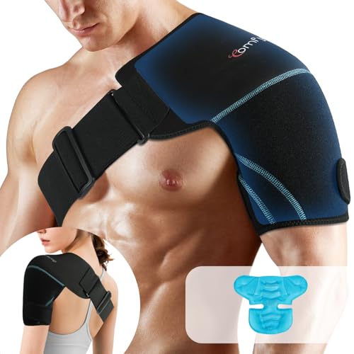 Comfytemp Shoulder Ice Pack Wrap, Rotator Cuff Shoulder Brace Cold Therapy | FSA Eligible HSA, Shoulder Brace for Men Women, Shoulder Compression Sleeve, Reusable Gel Ice Packs for Injuries - color: Black - 1 Gel Pack + 1 Brace