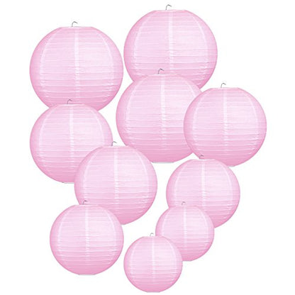 LIHAO Pink Paper Lanterns for Weddings, Birthdays, Parties and Events, 4 Size - 10PCS (6"/ 8"/ 10" /12") - color: Pink