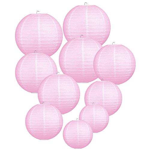 LIHAO Pink Paper Lanterns for Weddings, Birthdays, Parties and Events, 4 Size - 10PCS (6"/ 8"/ 10" /12") - color: Pink